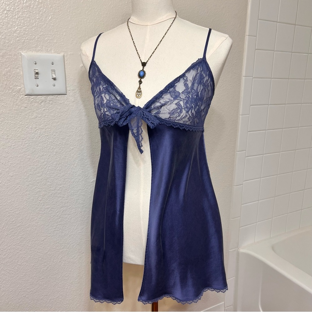 Victoria's Secret y2k silk purple blue lace lingerie slip dress sleep nightgown